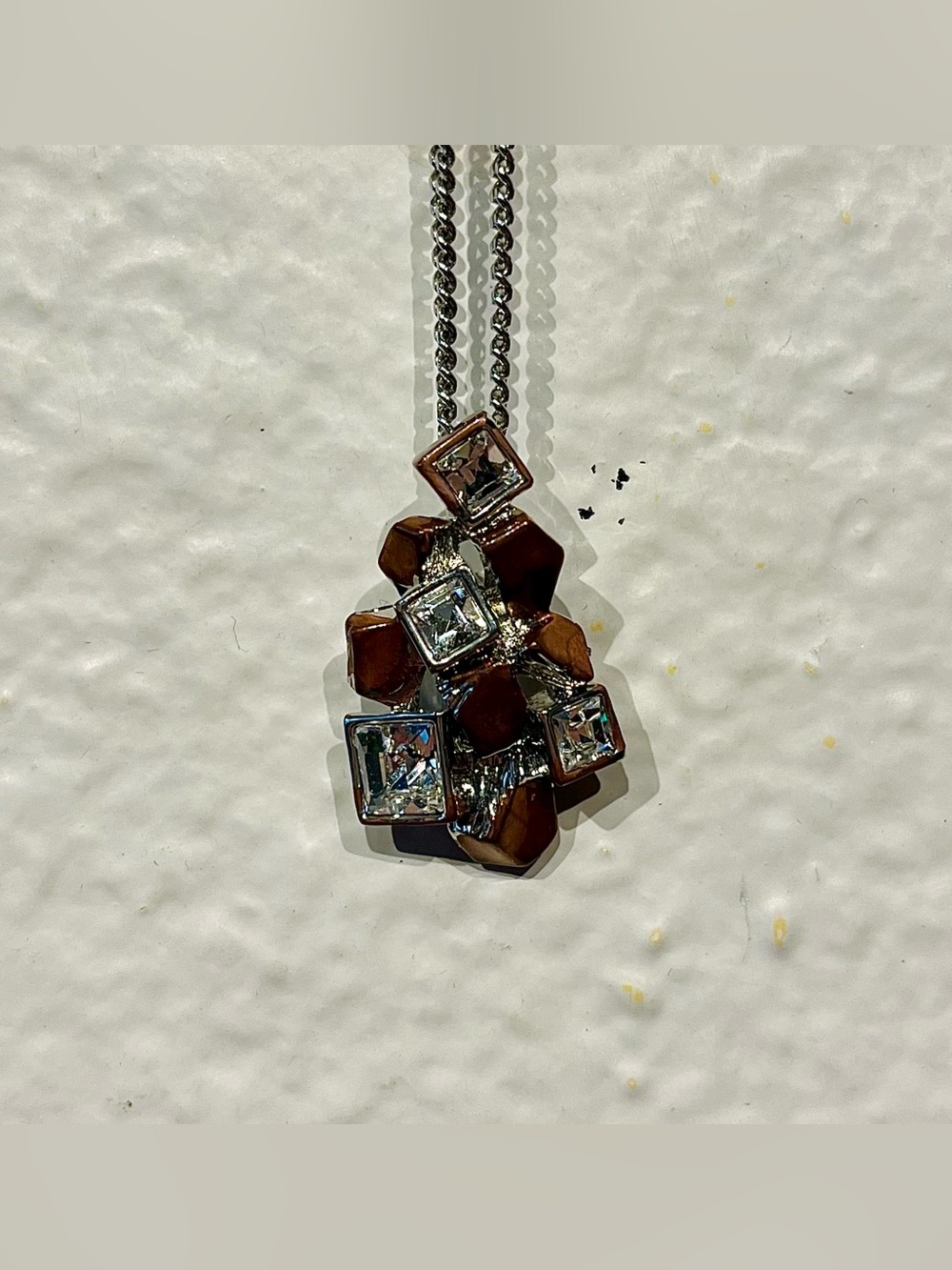 Karen Millen Brown Stone and Clear Crystal Cluster Necklace